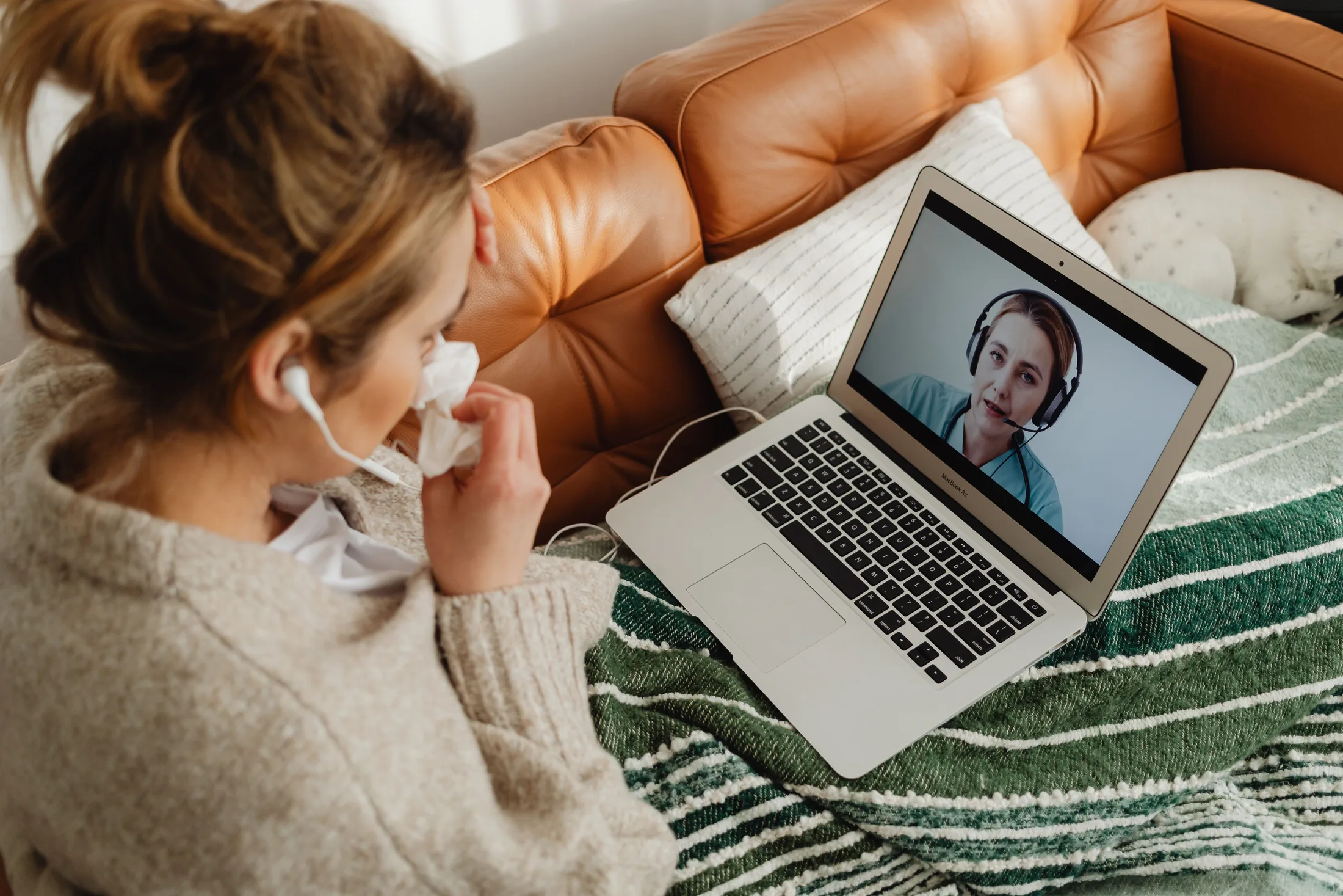 Adult patient attending a medical video visit from home